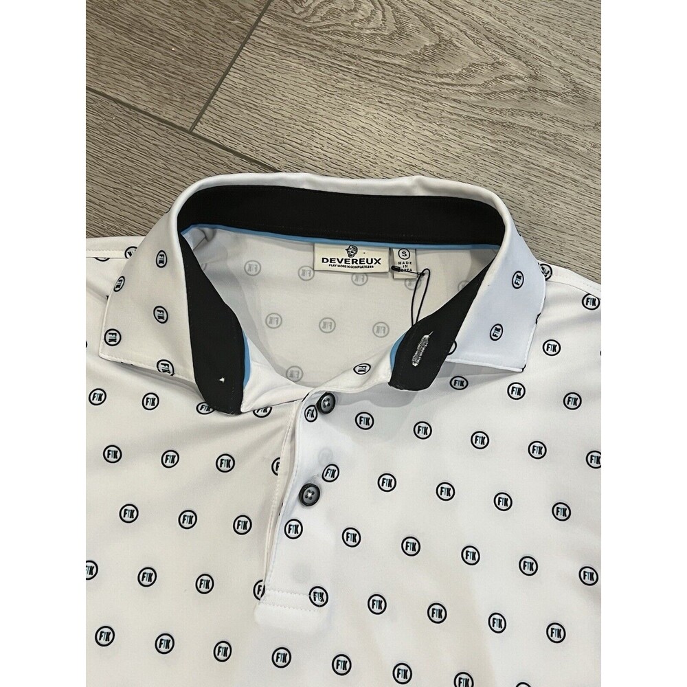 Devereux Golf Polo Mens Small Shirt White All Over Pattern Polo - Picture 2 of 7